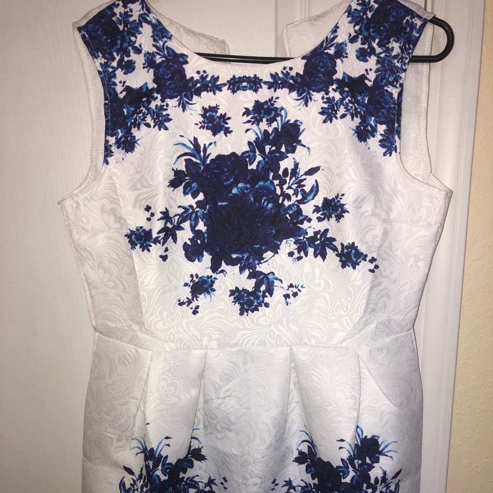 Mini cocktail blue and white floral dress. NW
